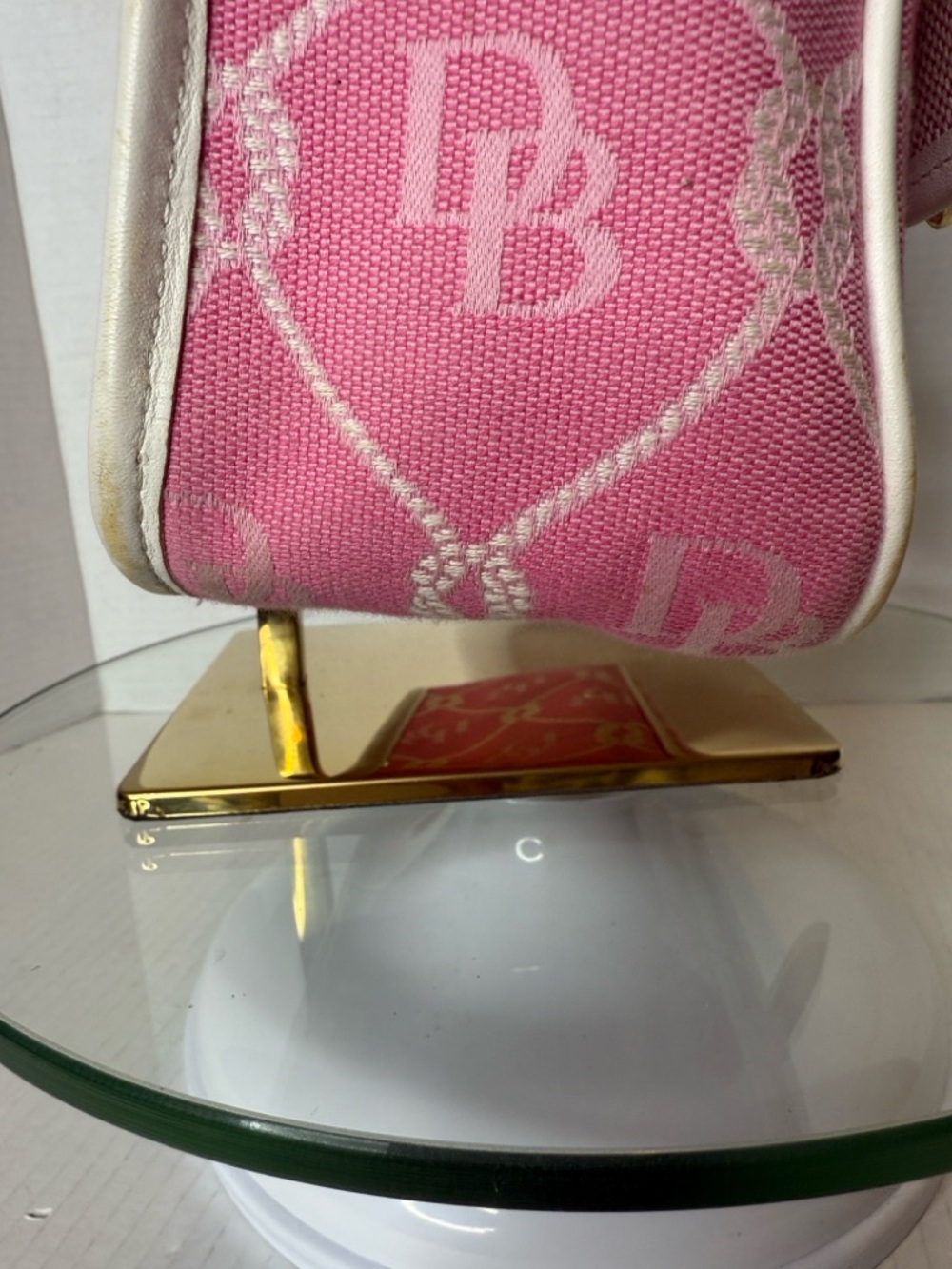 Dooney & Bourke Pink Canvas Monogram Shoulder Bag with White Trim - Picture 11 of 13